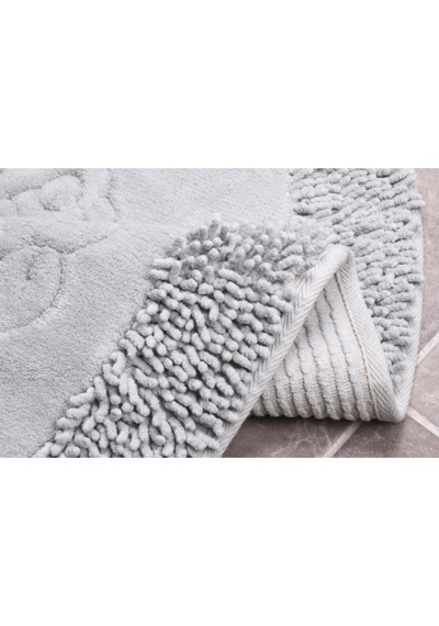 Cotton Special %100 Pamuk 2'li Oval Osmanlı Desen Pamuklu Klozet Takımı Gri Renkli