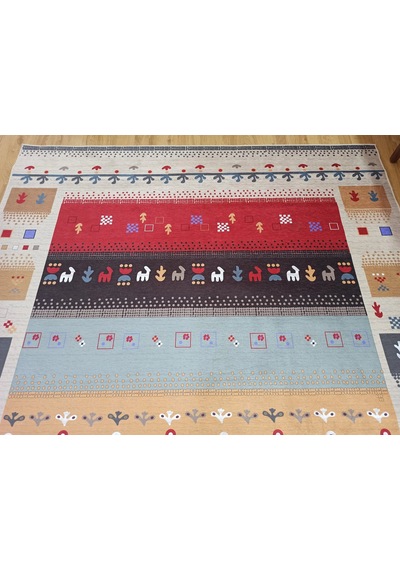Renkli Ve Figürlü Modern Kilim Halı - 12664ou Çok Renkli