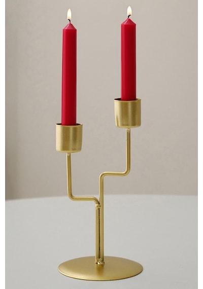 2 Li Metal Asimetrik Gold Şamdan Dekoratif Mumluk Cin993sr Diğer