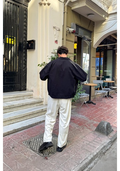 Flaw Gömlek Yaka Bomber İnce Ceket Siyah Siyah