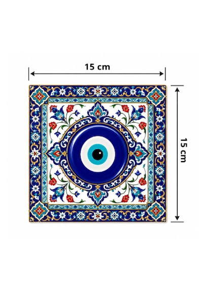 Geleneksel Nazar Boncuğu Motifli 15x15 Cm Doğal Taş Dekoratif Duvar Süsü -