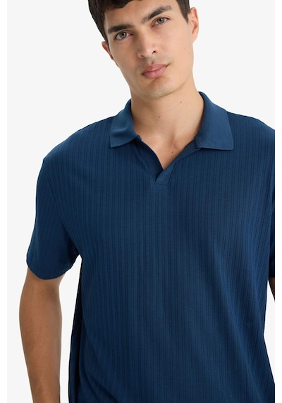 Defacto Regular Fit Krinkıl Polo Yaka Kısa Kollu Tişört E1207ax25aunv147 Lacivert