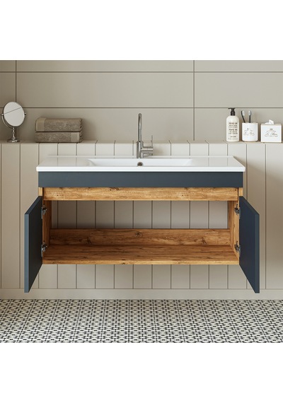 Roomart '' Lavabolu '' Atlantik- Antrasit Mdf 100cm Banyo Dolabı Atlantik Çam - Beyaz