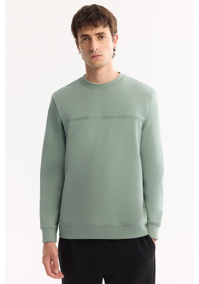 Avva Erkek Su Yeşili Bisiklet Yaka Pamuklu Bi-stretch Baskılı Regular Fit Sweatshirt A52y1325 Yeşil