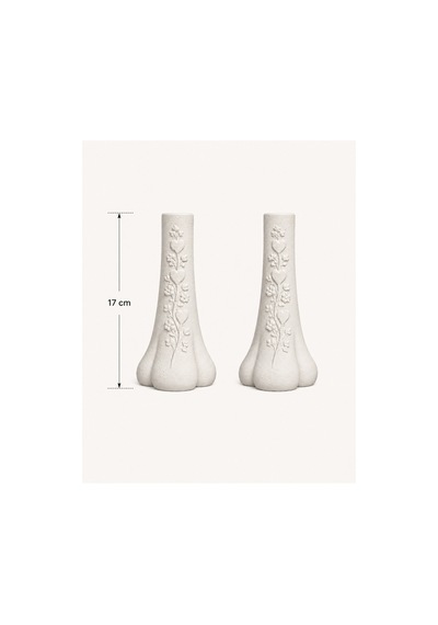 İkili Fil Ayağı Vazo Orta Boy 17cm Beyaz Beyaz