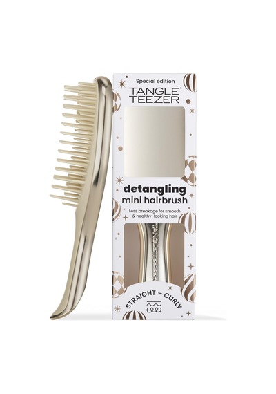 Mini Ultimate Detangler Chrome Saç Açıcı Fırça Islak Ve Kuru Saçlar İçin Champagne Gold Patentli Çift Katmanlı Diş Teknolojisi Seyahat Boyu