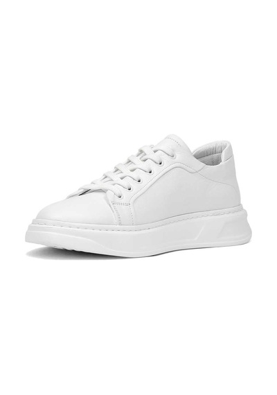 Erkek Beyaz Kalın Tabanlı Deri Sneaker