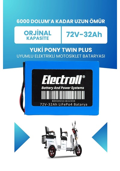 Yuki Pony Twın Plus Uyumlu Batarya Standart Kapasite Lifepo4 72v 32ah Elektrikli Motosiklet Bataryası