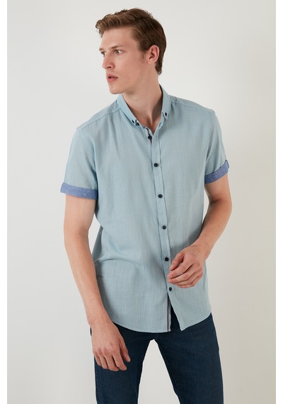 Buratti Pamuklu Slim Fit Düğmeli Yaka Kısa Kollu Erkek Gömlek Cf21S112546 Aqua