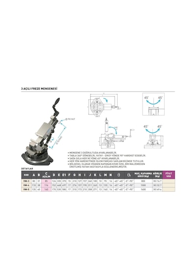 Fett Vw-5 Vertex 3 Açılı Freze Mengenesi