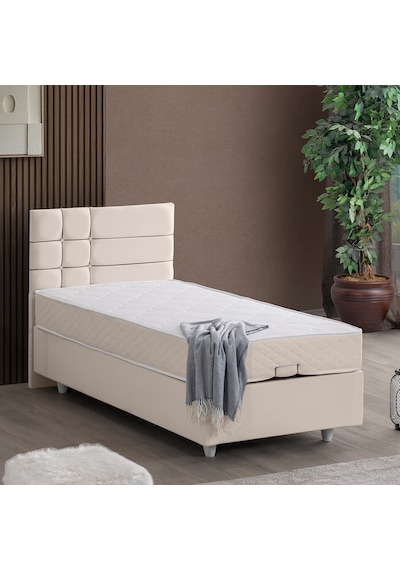 Almada Tek Kişilik Baza Başlık Letto Yatak Seti - Krem 90 x 190