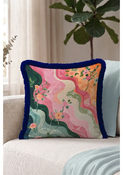 Retro Çiçek Dalgalı Saçaklı Yastık Kılıfı - Botanik Pembe Turuncu Lacivert Püsküllü Kırlent Kılıfı Derin Lagün Serenat Retro Çiçek Dalgalı Saçaklı Yastık Kılıfı - Botanik Pembe Turuncu Lacivert Püsküllü Kırlent Kılıfı Derin Lagün Serenat