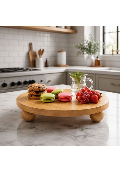 Bambu Top Mantar Ayaklı Yuvarlak Sunumluk 25x25 Cm Şık Pasta & Tatlı Servis Tabağı Kahverengi