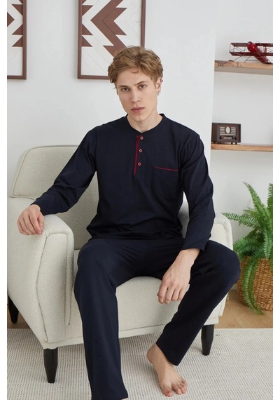 Moda Dua Kocabey 9111 Battal Erkek Midi Yaka Pijama Takımı Lacivert