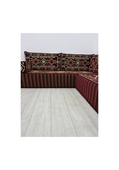 30 Cm Yüksek Minderli Otantik Şark Köşesi Takımı Bordo Anadolu Modeli 9 Parça