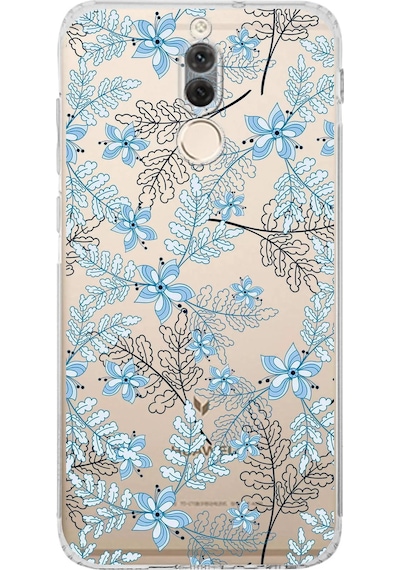 Huawei Mare 10 Lite Uyumlu Kamera Korumalı Floral Mavi Tasarımlı Şeffaf Silikon Kılıf