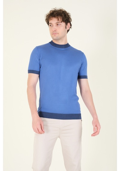 Giyim Dünyası Erkek Yarım Balıkçı Merserize T-shirt Mavi 001