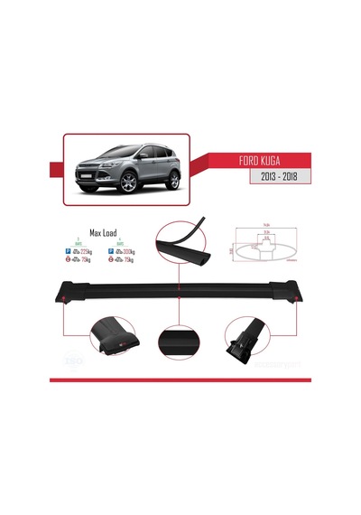 Ford Kuga 2013-2018 Arası İle Uyumlu Fly Model Ara Atkı Tavan Barı Siyah 3 Adet Bar