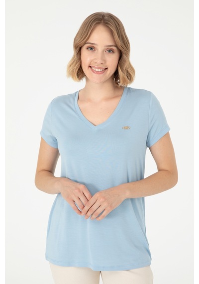 U.S. Polo Assn. Kadın Açık Mavi V Yaka Basic Tişört 50280019-VR003 U.S. Polo Assn. Kadın Açık Mavi V Yaka Basic Tişört 50280019-VR003