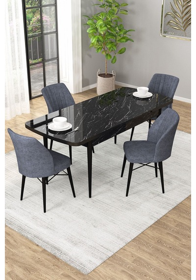 Arel Siyah Mermer 80x132 Açılabilir Mdf Masa Yemek Odası Takımı, Mutfak Takımı 4 Adet Sandalye Siyah Mermer - 4 Füme - Siyah Ayak Arel Siyah Mermer 80x132 Açılabilir Mdf Masa Yemek Odası Takımı, Mutfak Takımı 4 Adet Sandalye Siyah Mermer - 4 Füme - Siyah Ayak