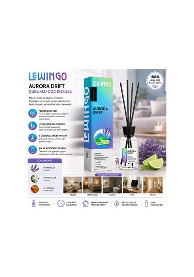 Lewingo Bambu Ortam Kokusu 110ml Cam Şişe Aurora Drıft - 24'li Paket Diğer