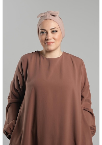 Hürrem Bone Bej Pratik Hazır Geçmeli Fiyonklu Bone Sandy Çift Taraflı Çapraz 3007b 12 Bej