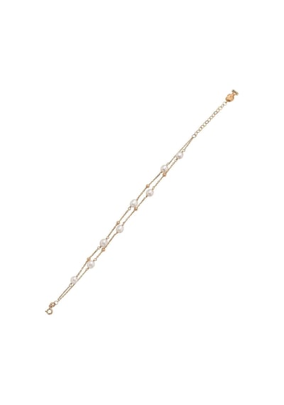 7,5 Mm Çift Zincir Dorika Toplu Doğal İnci Kadın Bileklik 18 Cm / Rose Gümüş