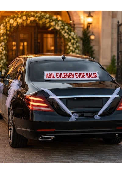 Asıl Evlenen Evde Kalır Araba Arkası Yazısı 100 15 Cm Beyaz