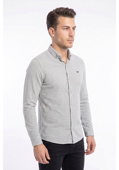 Foterman Erkek Spor Slim Fitt Uzun Kol Gömlek Bgl-st05439 Açık Gri