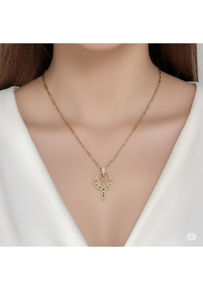 Çelik Gold Renk Zirkon Taşlı Anka Kuşu Model Kadın Kolye Çok Renkli
