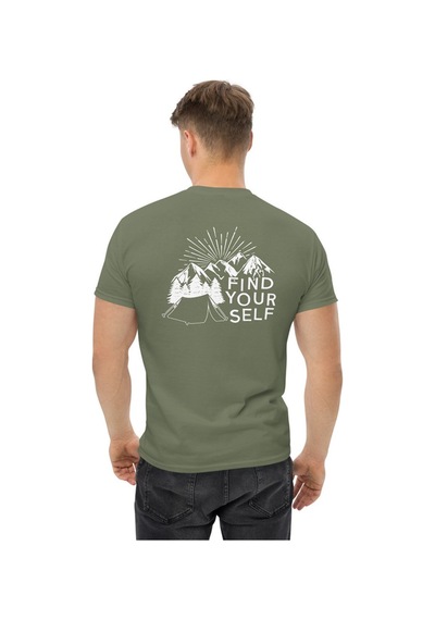 Wildstyle Find Yourself Kendini Keşfet Dağ Kamp Doğa Baskılı Unisex Pamuklu Tişört Haki