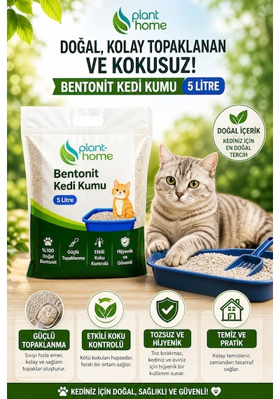 Bentonit Kedi Kumu 5 Litre Doğal Topaklanan, Güçlü Koku Kontrolü, Yüksek Emilim Diğer