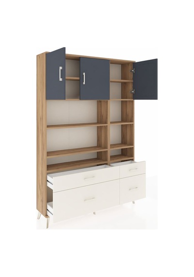 Arges Dolap 10 Raflı 4 Çekmeceli 3 Kapaklı 132x30x195 Çam-ant... Çam