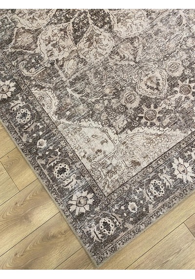 Çam Halı Anatolia 32-065 Etnik Eskitme Desenli Dokuma Tabanlı Yıkanabilir Şönil Salon Ve Oda Halısı Kahverengi