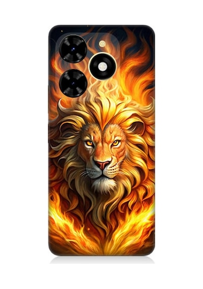 Tecno Spark 20c Uyumlu Alevler İçinde Aslan Desenli Silikon Kılıf Çok Renkli