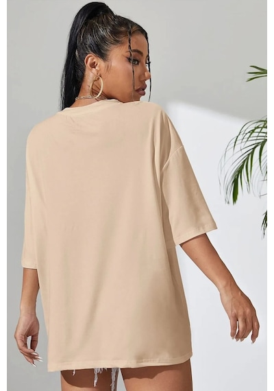 Uyguntarz Unisex Over Thinking Baskılı Tasarım Tshirt Bej