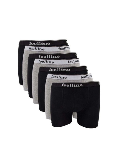 7 Adet Feelline Siyah Ve Gri Pamuklu Doğal Likralı Erkek Boxer M