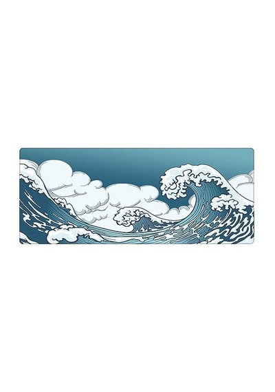 Porge Gamer Mouse Pad 90x40 Mouse Pad Xxl Büyük Oyuncu Mousepad Blue Wave, 90x40 Cm 3mm Kalınlık