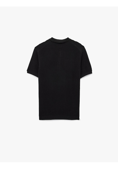 Koton Regular Fit Dokulu Pamuklu Düğmeli Polo Yaka Kısa Kollu Triko Tişört Siyah 6sam70015ht