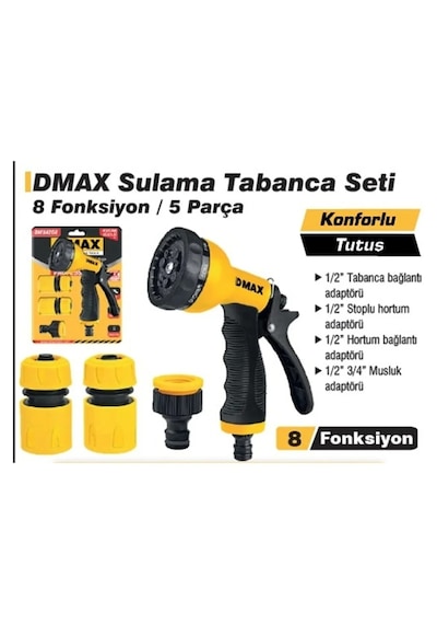 Sulama Tabancası 8 Fonksiyonlu 5 Parça Extra Güçlü 1/2 Ürün Kodu :dmx 4270 1 Adet