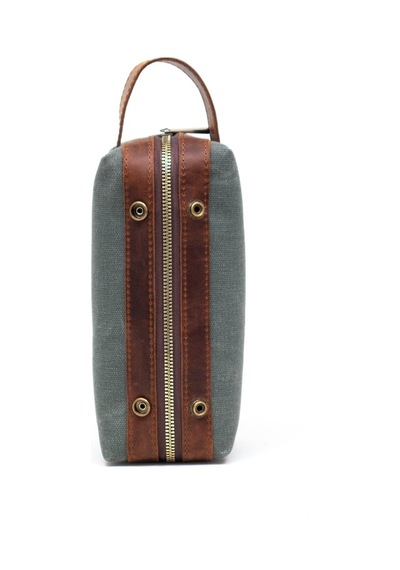 Gillario Design 06 Unisex Kanvas Kumaş+deri Haki Yeşil-taba Eskitme Dopp Kit