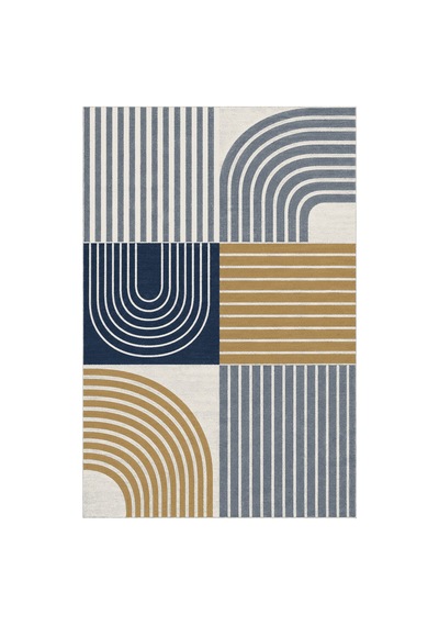 Kartela Halı Retro Çizgili Patchwork Halı Lacivert Kaymaz Taban Makinede Yıkanabilir 120x180 Cm