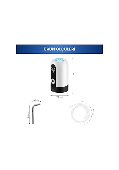 Vayomy 4 W Şarjlı Otomatik Damacana Su Pompası 1200 Mah Bataryalı, Bpa İçermez, Ce Belgeli Su Dispenseri Beya