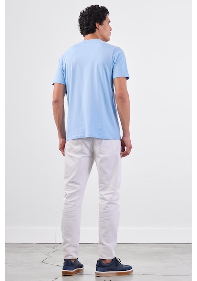 Dufy Açık Mavi V Yaka Pamuklu Düz Renk Slim Fit Erkek T-shirt Mavi