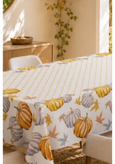 Vivanni Home Yıkanabilir Dikdörtgen Masa Örtüsü Günlük Kullanıma Uygun Pratik Ve Uzun Ömürlü Balkabağı Beyaz