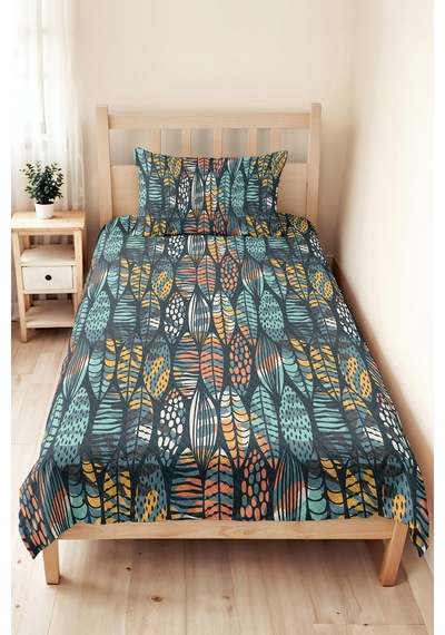 Yaprak Geometrik Turkuaz Genç Odası Tek Kişilik Pike Takımı-modern 160x220 Cm Kapitone Yatak Örtüsü Fısıltılı Yağmur Anısı