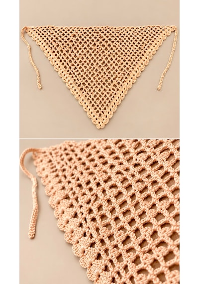 Algebutik Krem Tığ İşi Üçgen Bandana