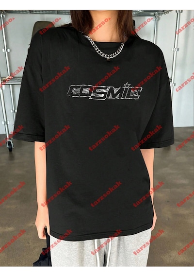Tarzsokak Unisex Cosmic Baskılı Tshirt Beyaz Siyah
