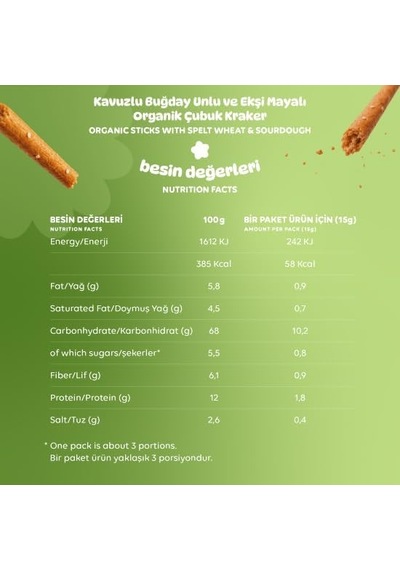 Kavuzlu Buğday Unlu Ve Ekşi Mayalı Çubuk Kraker, Vegan, Yüksek Lifli, Koruyucusuz, 45g Diğer