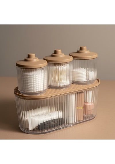 Premium 4'lü Banyo Bakım Seti Organizer Kahverengi